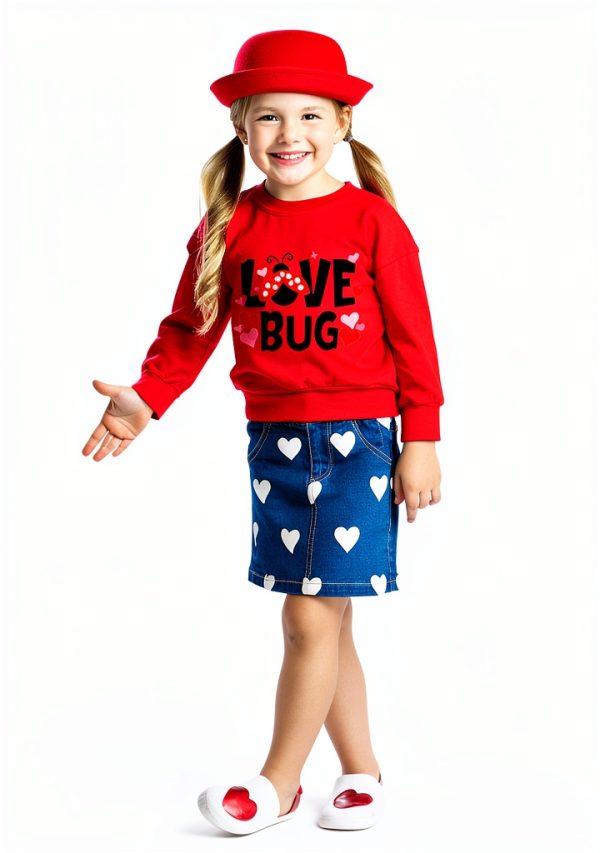 Girls Valentine Sweatshirt Comfy Cotton ABC I LOVE U-1