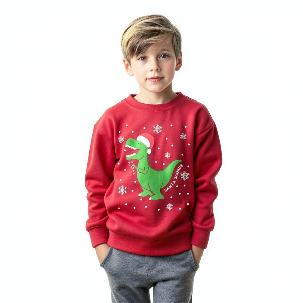 Christmas Sweatshirt KidStyle Crewneck with Santa Dinosaur 2-7Y-2