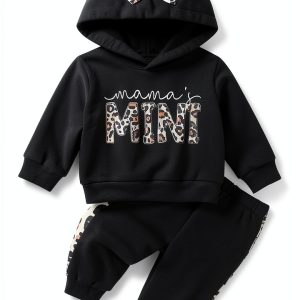 Baby Girl Hoodie Mamas Mini 100% Polyester Long Sleeve Bow Black-0