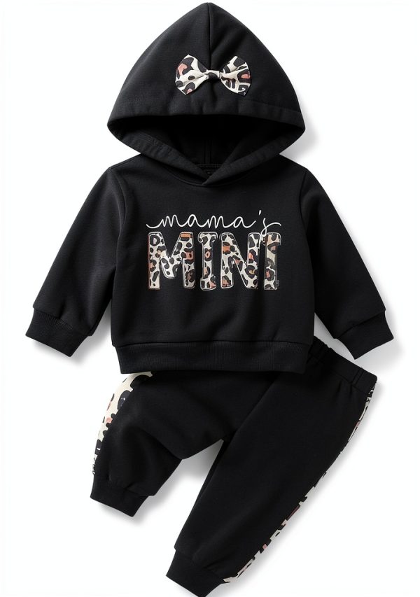 Baby Girl Hoodie Mamas Mini 100% Polyester Long Sleeve Bow Black-0