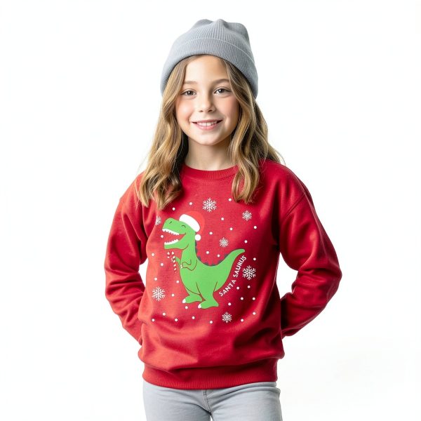 Christmas Sweatshirt KidStyle Crewneck with Santa Dinosaur 2-7Y-1