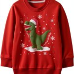 Christmas Sweatshirt KidStyle Crewneck with Santa Dinosaur 2-7Y-0