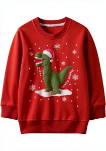 Christmas Sweatshirt KidStyle Crewneck with Santa Dinosaur 2-7Y-0