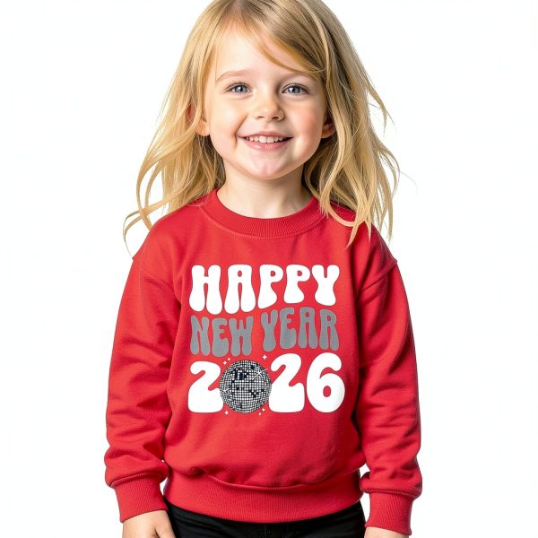 Happy New Year 2026 Sweatshirt Toddler Red Crewneck 3-4T-5-6Y-2