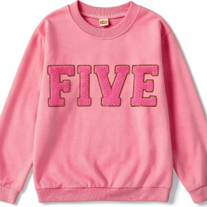 Toddler Baby Girls Birthday Outfit Patch Sweatshirt Pink 2T-9Y-0