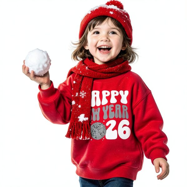 Happy New Year 2026 Sweatshirt Toddler Red Crewneck 3-4T-5-6Y-3