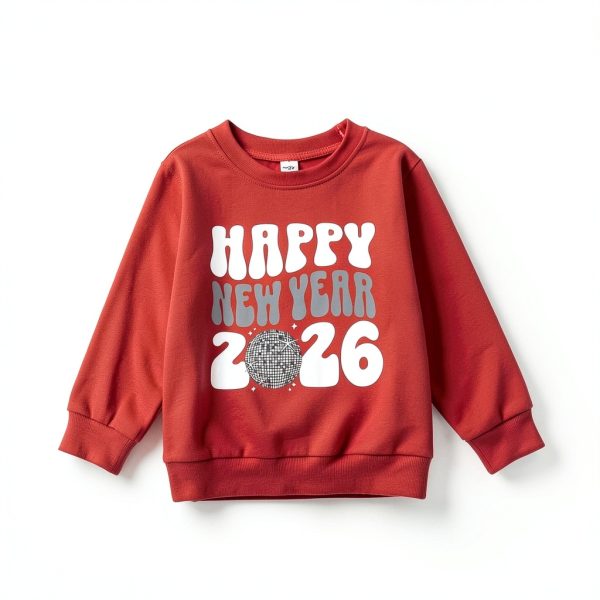 Happy New Year 2026 Sweatshirt Toddler Red Crewneck 3-4T-5-6Y-4