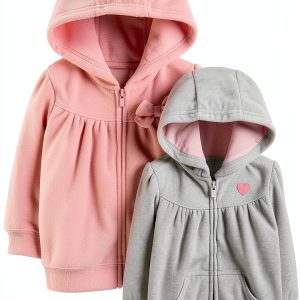 Carter's Girls 2-Pack Full Zip Hoodies Soft Cozy Light Grey Pink-0