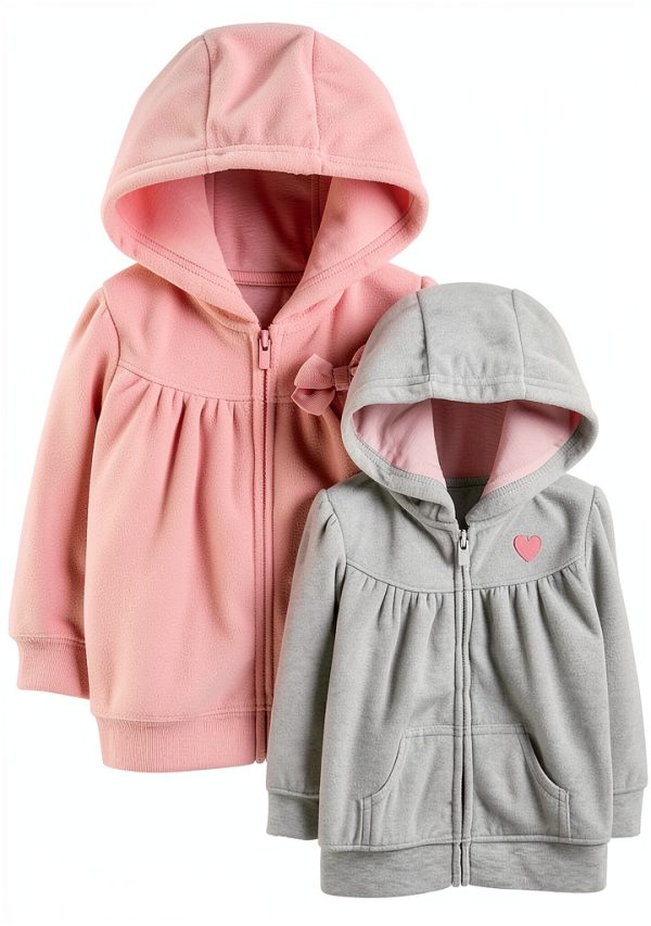 Carter's Girls 2-Pack Full Zip Hoodies Soft Cozy Light Grey Pink-0