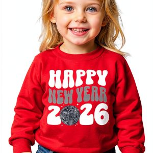 Happy New Year 2026 Sweatshirt Toddler Red Crewneck 3-4T-5-6Y-0