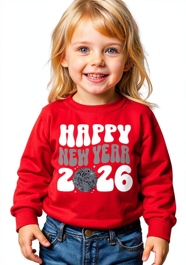 Happy New Year 2026 Sweatshirt Toddler Red Crewneck 3-4T-5-6Y-0
