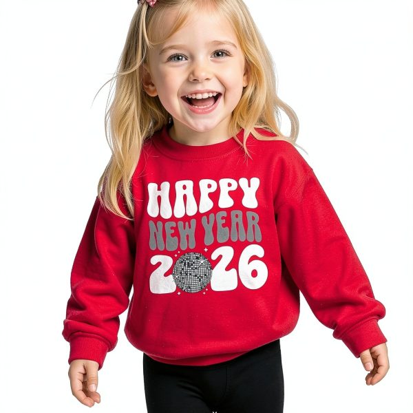 Happy New Year 2026 Sweatshirt Toddler Red Crewneck 3-4T-5-6Y-1